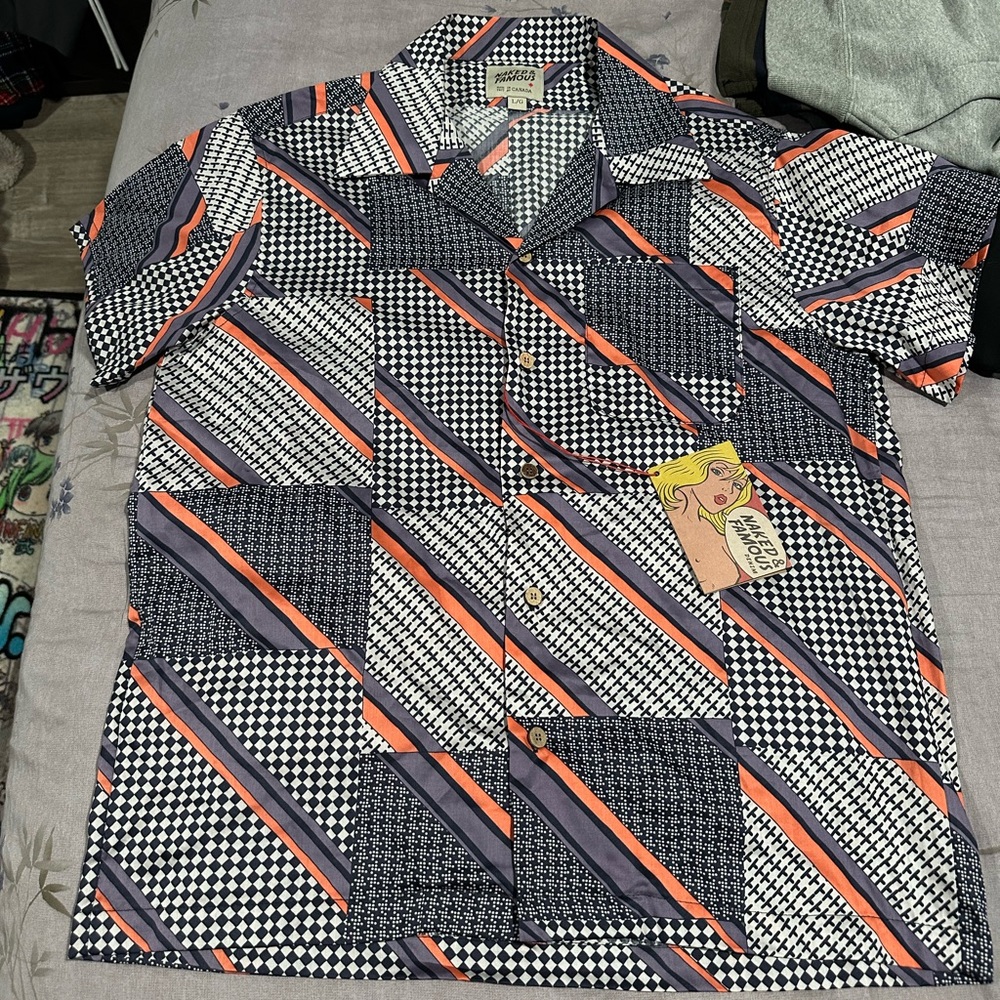Naked and famous camp collar button down short sleeve shirt